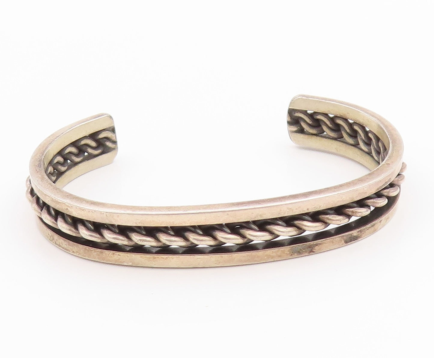 925 Sterling Silver Vintage Bracelet ROGER FRANCISCO NAVAJO Roped Cuff  BT11296