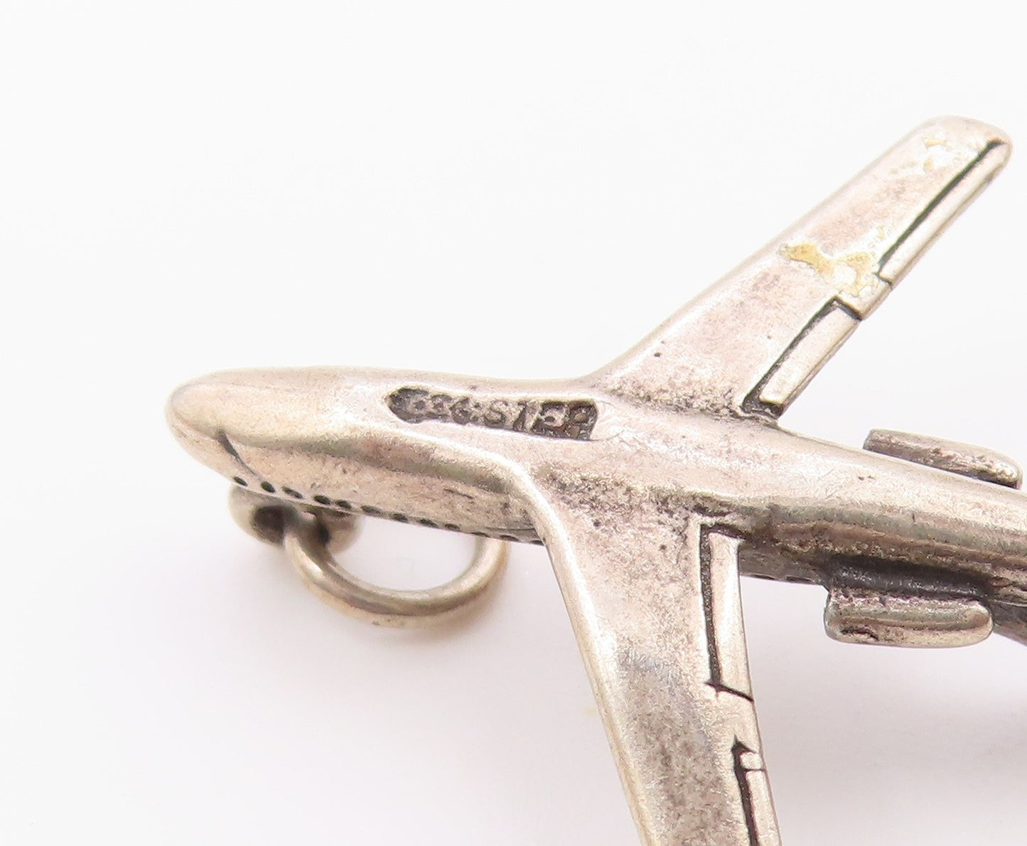 925 Sterling Silver  Vintage Petite Airplane Motif Dark Tone Pendant  PT16857