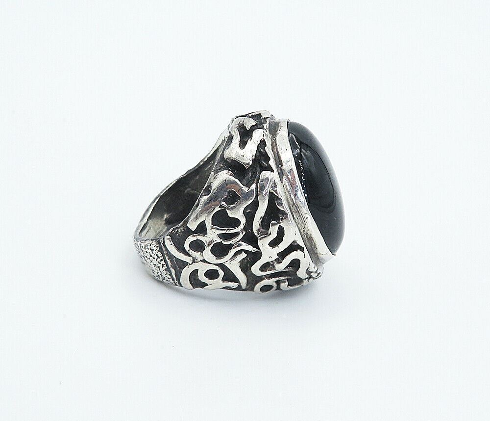 925 Sterling Silver  Vintage Black Onyx Chiseled Cocktail Ring Sz 7  RG8285
