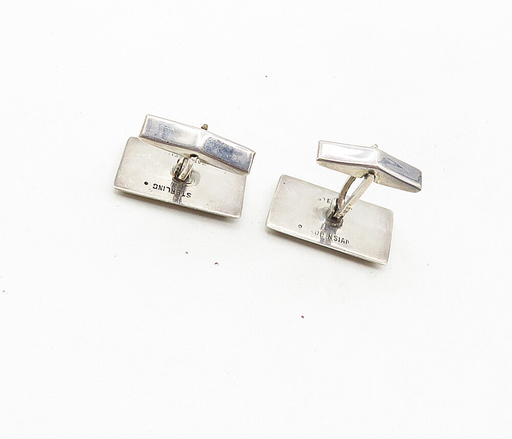 SIAM 925 Sterling Silver  Vintage Enamel Dragon Boat Square Cuff Links  TR1568