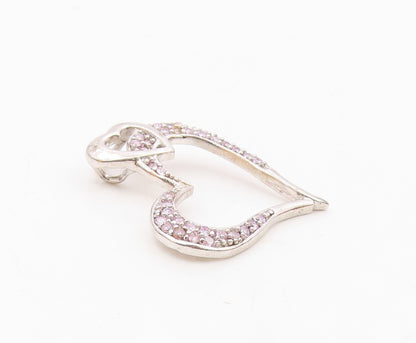 925 Sterling Silver  Vintage Pink Topaz Open Love Heart Pendant  PT14620