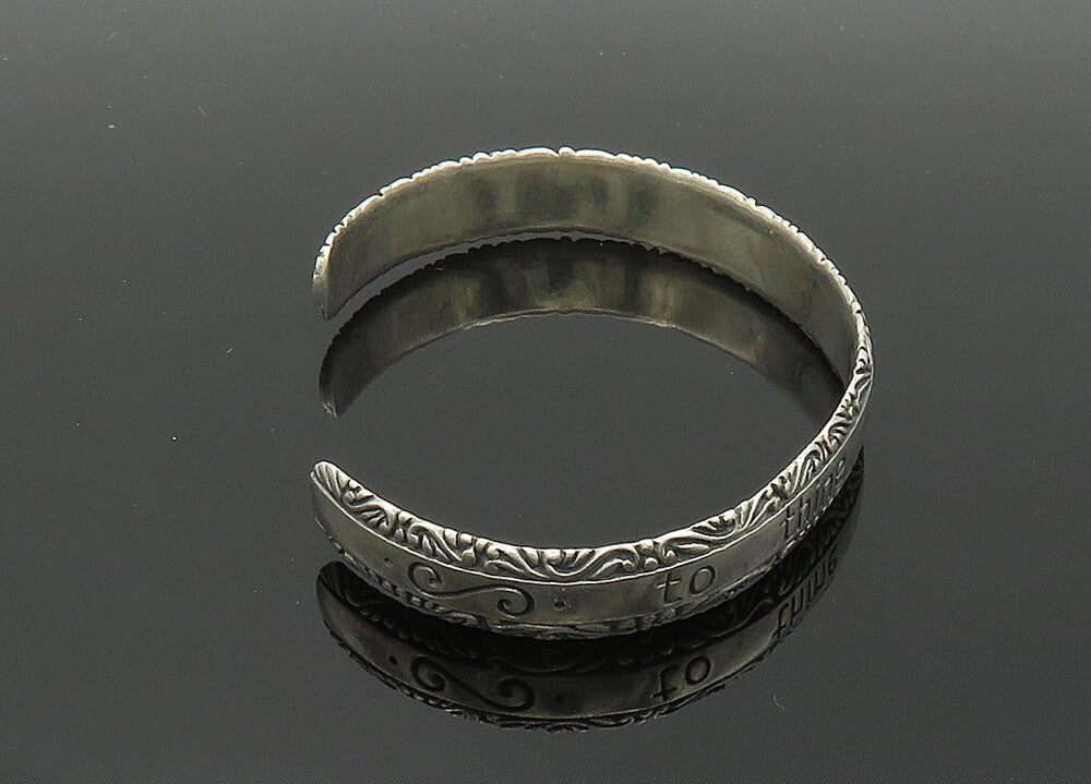 925 Sterling Silver Vintage Be True Motivational Quote Cuff Bracelet BT8130