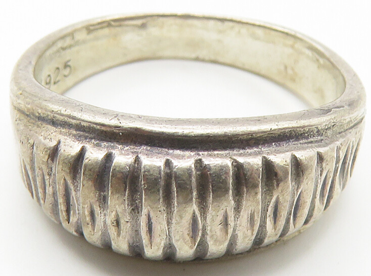 925 Sterling Silver  Vintage Dark Tone Diamond Cut Band Ring Sz 6  RG11423