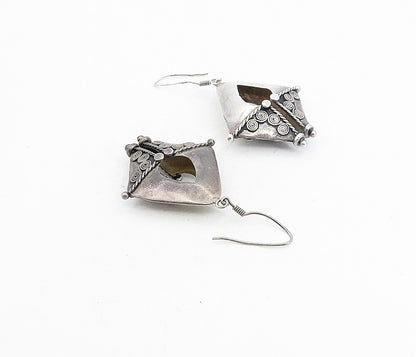 925 Sterling Silver   Vintage Dark Tone Spiral Pattern Dangle Earrings  EG4378