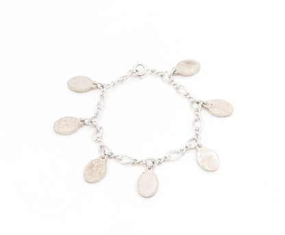 925 Sterling Silver Vintage Bracelet Seven Flowers of Love Oval Charm  BT11711