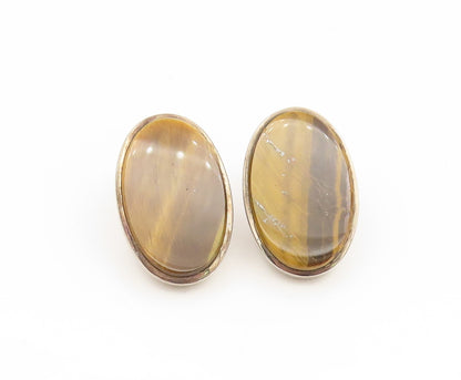 925 Sterling Silver Vintage Earrings PALIU SPAIN Tiger's Eye Clip On  EG14136
