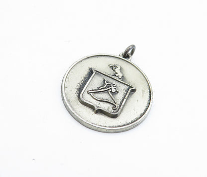 925 Sterling Silver  Vintage Dark Tone Embossed Design Round Pendant  PT5274