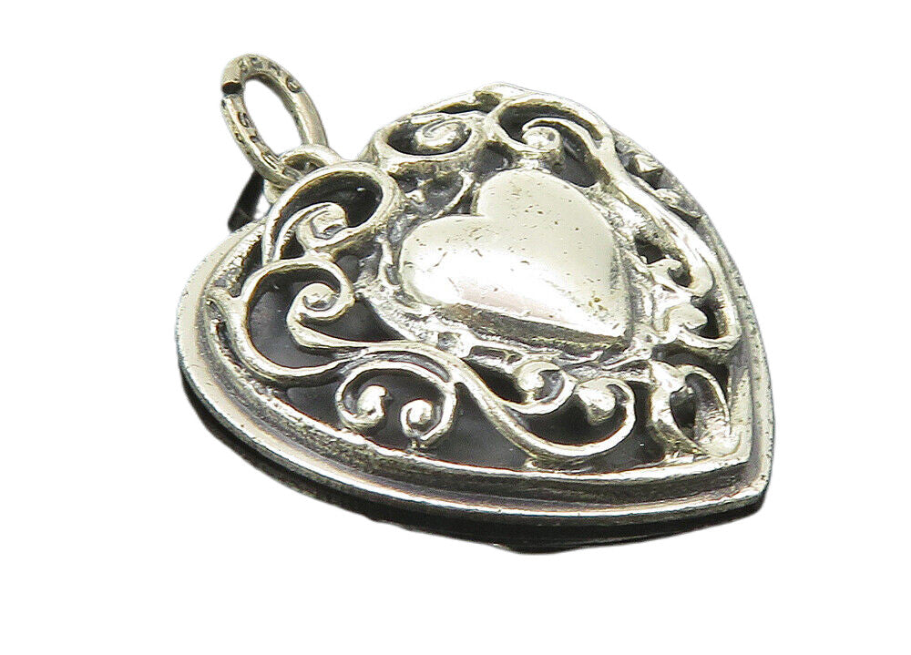 BEAU 925 Sterling Silver  Vintage Shiny Swirl Love Heart Drop Pendant  PT8520