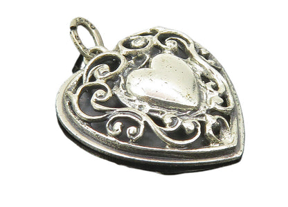 BEAU 925 Sterling Silver  Vintage Shiny Swirl Love Heart Drop Pendant  PT8520