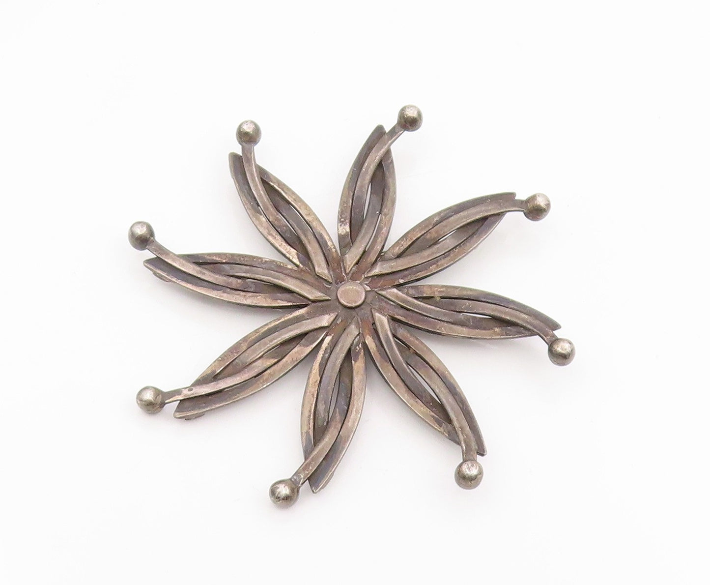 925 Sterling Silver Vintage Brooch Pin TAXCO Modernist Circular Flower  BP12405