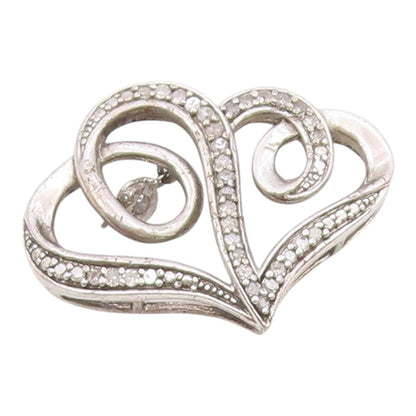 925 Sterling Silver  Vintage Genuine Diamonds Double Heart Pendant  PT19811