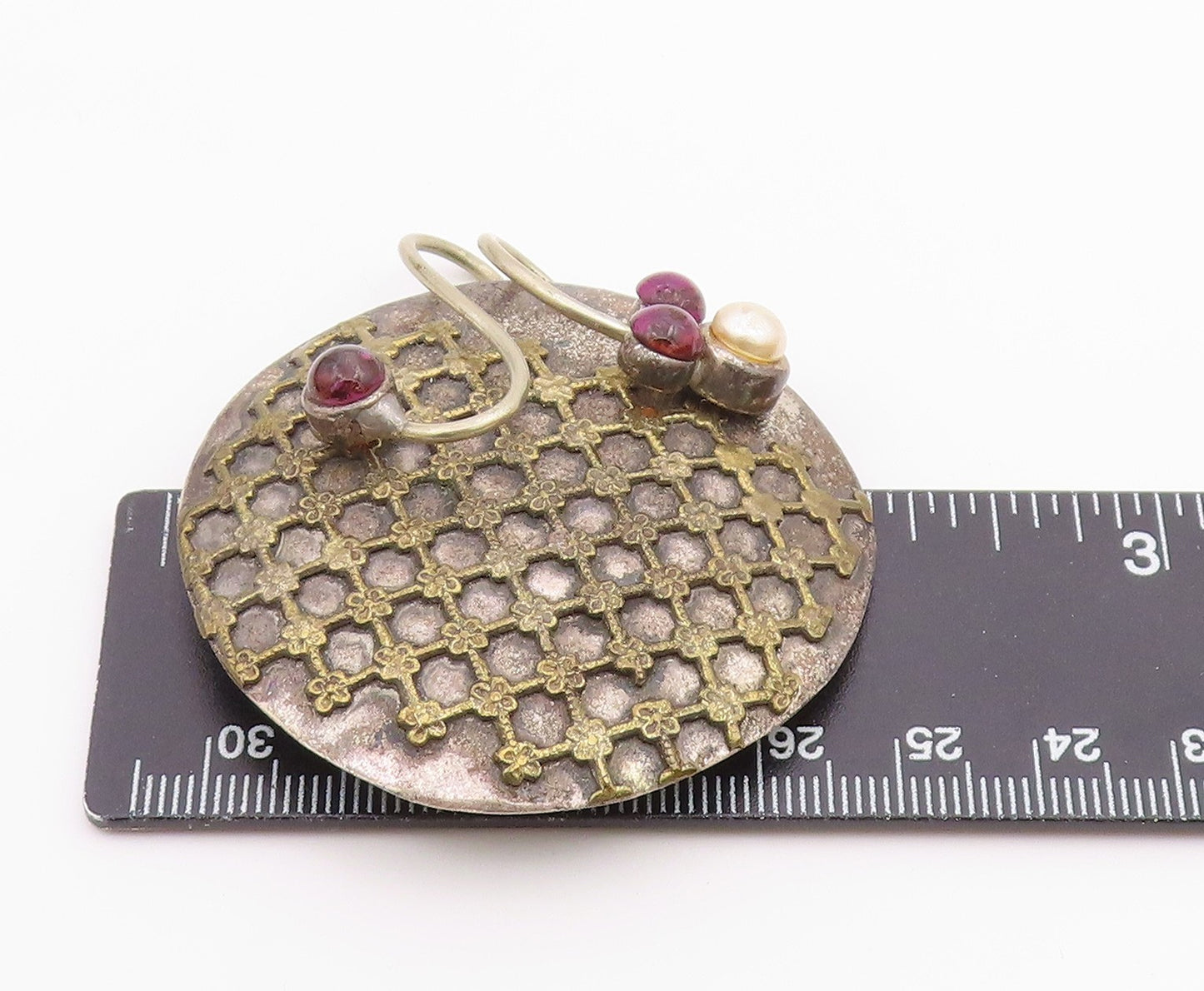 DESIGNER 925 Silver  Vintage Pearl & Amethyst Floral Pattern Brooch Pin BP8199