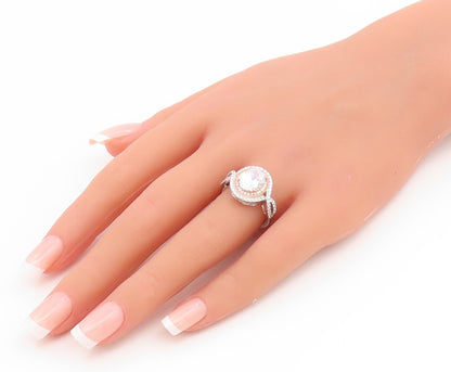 925 Sterling Silver Vintage Ring CZ Two Tone Halo Statement Band  Sz 7  RG35232