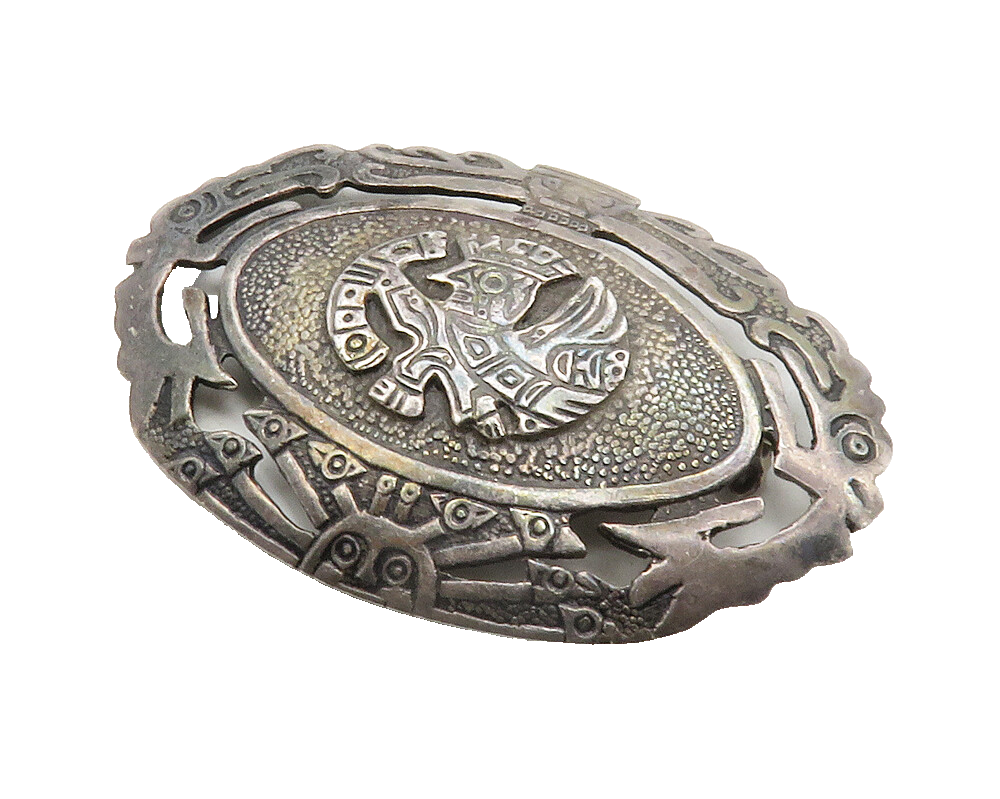 PERU 925 Sterling Silver  Vintage Oxidized Traditional Brooch Pin  BP5071