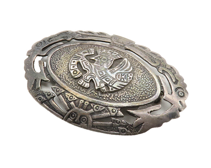 PERU 925 Sterling Silver  Vintage Oxidized Traditional Brooch Pin  BP5071