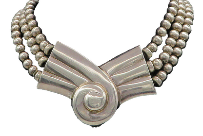 Solid Silver Vintage Ribbon Swirl Multi Strand Beaded Chain Necklace  NE2581