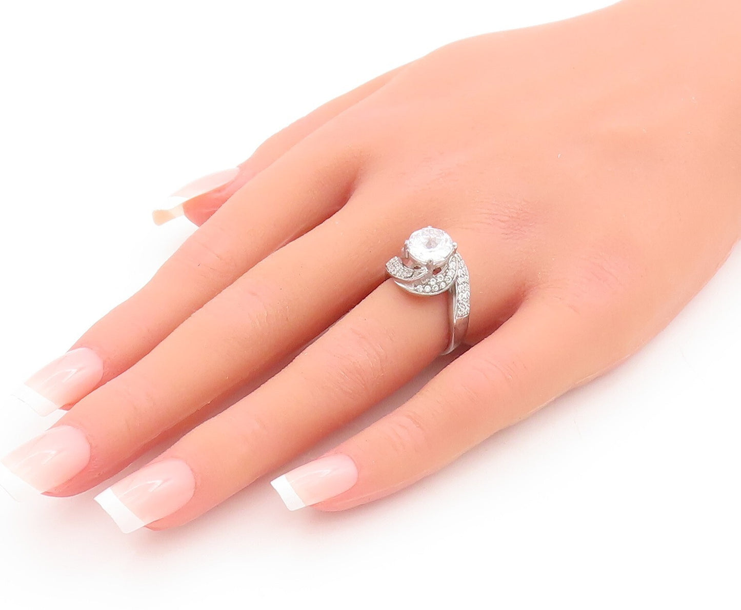 925 Sterling Silver Vintage Ring Designer Cut Spiral Topaz Inlay  Sz 6  RG29283