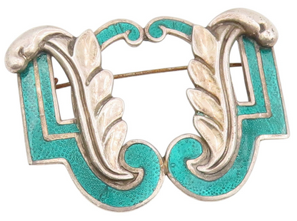925 Sterling Silver Vintage Brooch MARGOT DE TAXCO Enameled Floral Leaf  BP12073