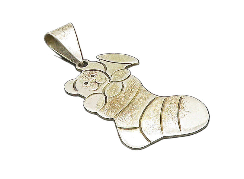 MEXICO 925 Sterling Silver  Vintage Teddy Bear In Stocking Pendant   PT14777