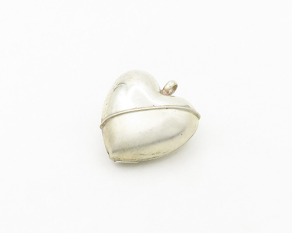 925 Sterling Silver  Vintage Shiny Matte Puffy Love Heart Pendant  PT14406