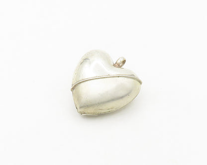 925 Sterling Silver  Vintage Shiny Matte Puffy Love Heart Pendant  PT14406