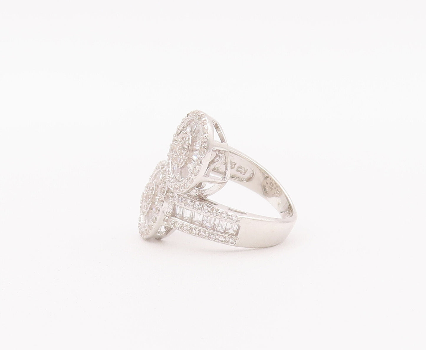 925 Sterling Silver Vintage Ring Bypass Circular Ends Beaded CZ  Sz 5  RG28003