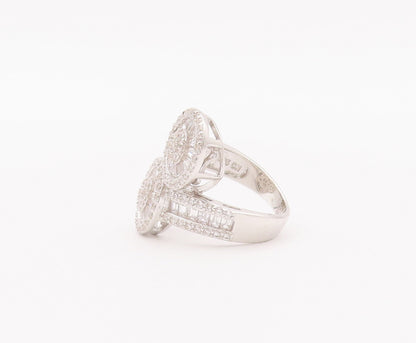 925 Sterling Silver Vintage Ring Bypass Circular Ends Beaded CZ  Sz 5  RG28003