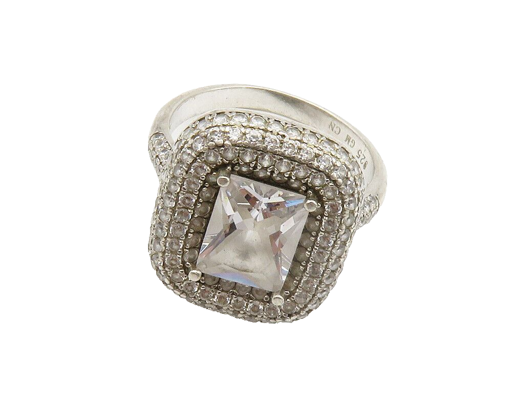 925 Sterling Silver  Sparkling Cubic Zirconia Cocktail Ring Sz 8  RG14692