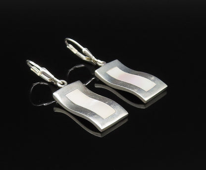 925 Silver  Vintage Inlaid Mother Of Pearl Curved Rectangle Earrings  EG11887