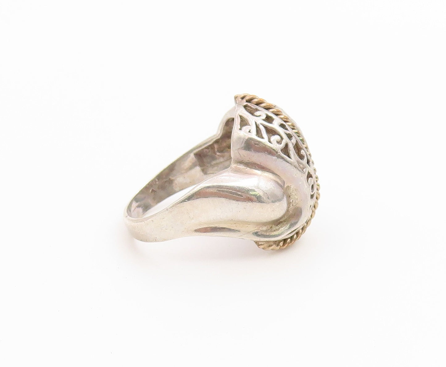 925 Sterling Silver Vintage Ring Two Tone Twisted Rope Openwork  Sz 7.5  RG36715