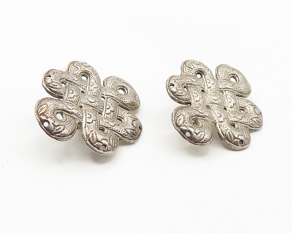 925 Sterling Silver  Vintage Antique Floral Knot Non Pierce Earrings  EG5868