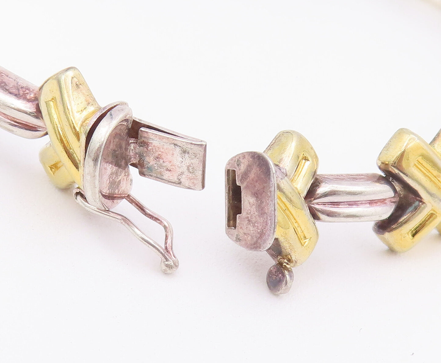 925 Sterling Silver Vintage Bracelet Fold Plated Cutout Cross And Links  BT10403