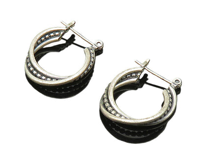 925 Sterling Silver  Vintage Petite Split Shank Round Hoop Earrings  EG10295