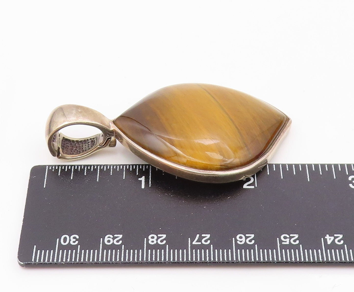 925 Sterling Silver  Vintage Tiger's Eye Shiny Smooth Drop Pendant  PT9861