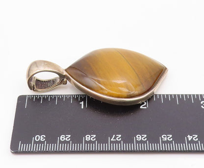 925 Sterling Silver  Vintage Tiger's Eye Shiny Smooth Drop Pendant  PT9861