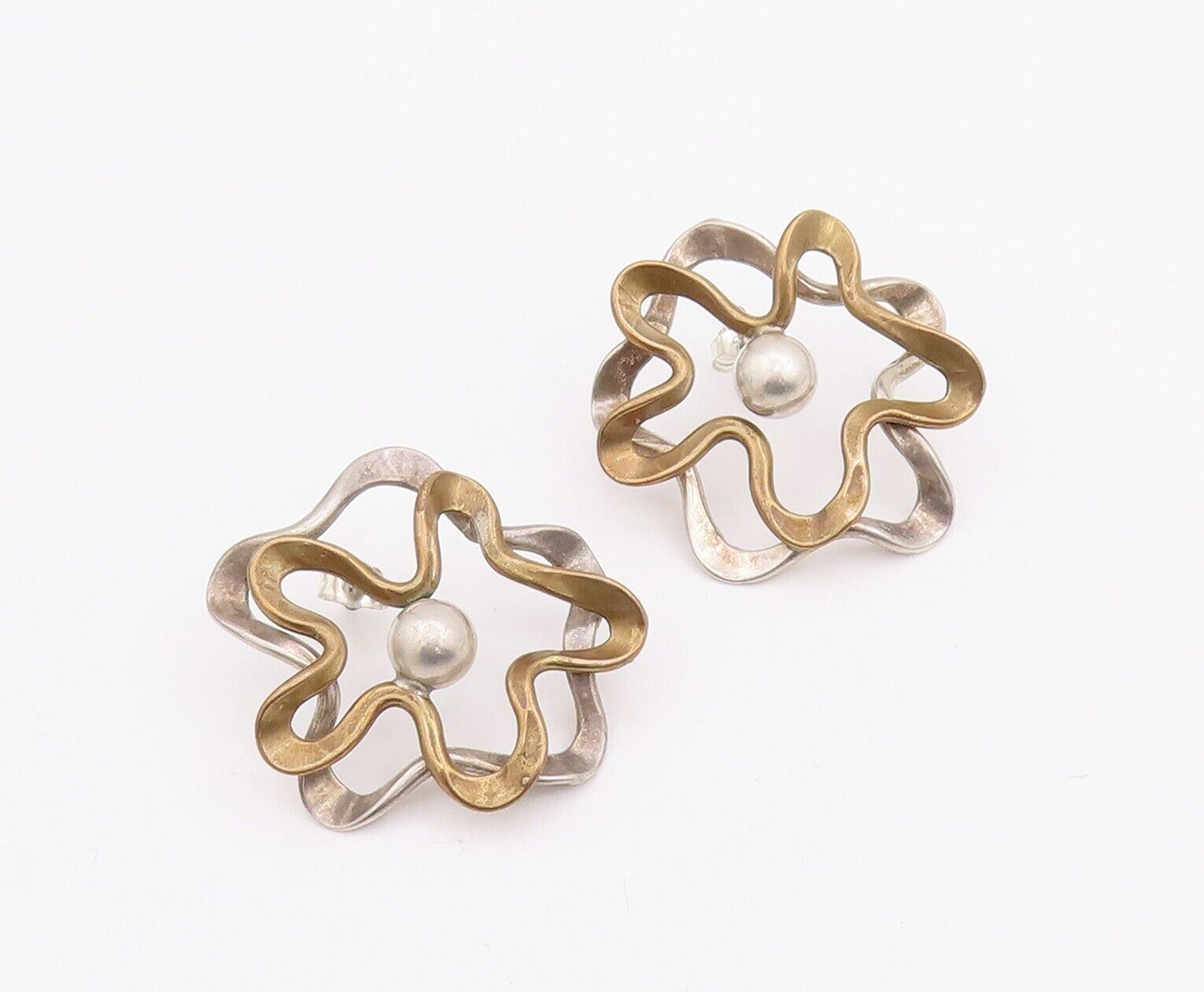 925 Sterling Silver Vintage Earrings Designer Swirly Cutout Flower  EG13093
