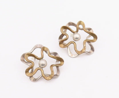 925 Sterling Silver Vintage Earrings Designer Swirly Cutout Flower  EG13093