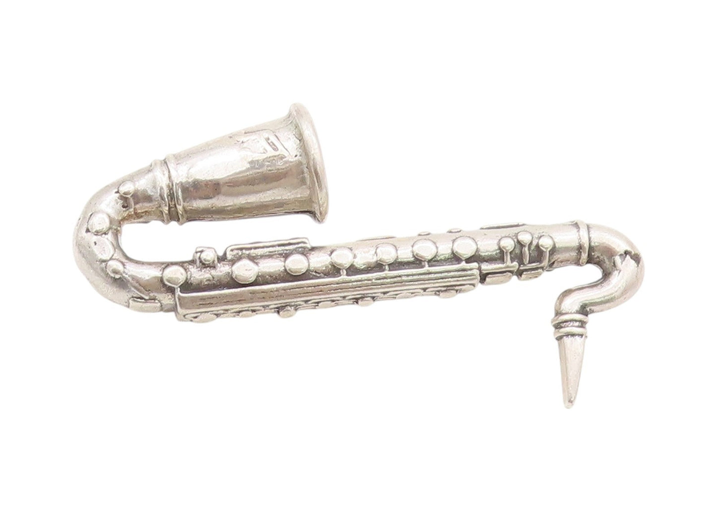 925 Sterling Silver Vintage Brooch 3D Carved Heavy Saxophone   BP11694