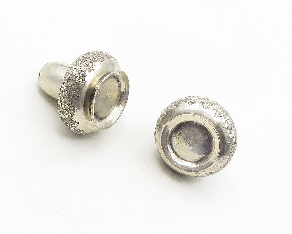 925 Sterling Silver  Vintage Floral Vine Etched Salt & Pepper Shakers  TR1723