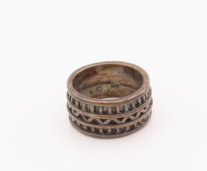 925 Sterling Silver Vintage Ring Solid Grooved Geometric Pattern  Sz 6  RG28255