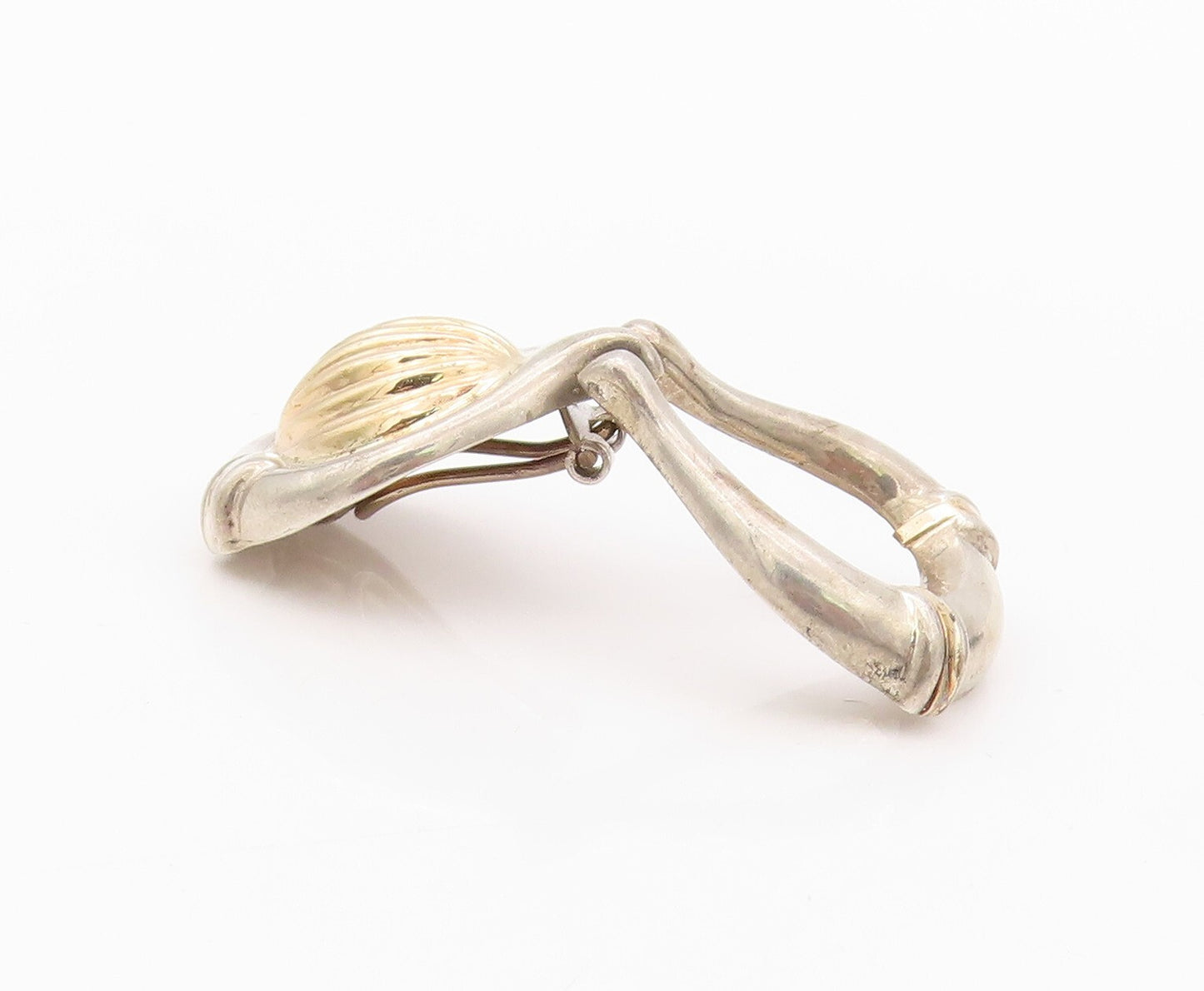 925 Sterling Silver Vintage Earrings Designer Grooved Dangling Loop  EG13464
