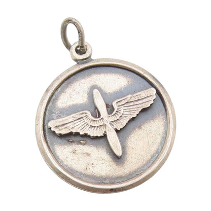 925 Sterling Silver Vintage Pendant USAAF Pilot Wings Aviation Medallion PT25464
