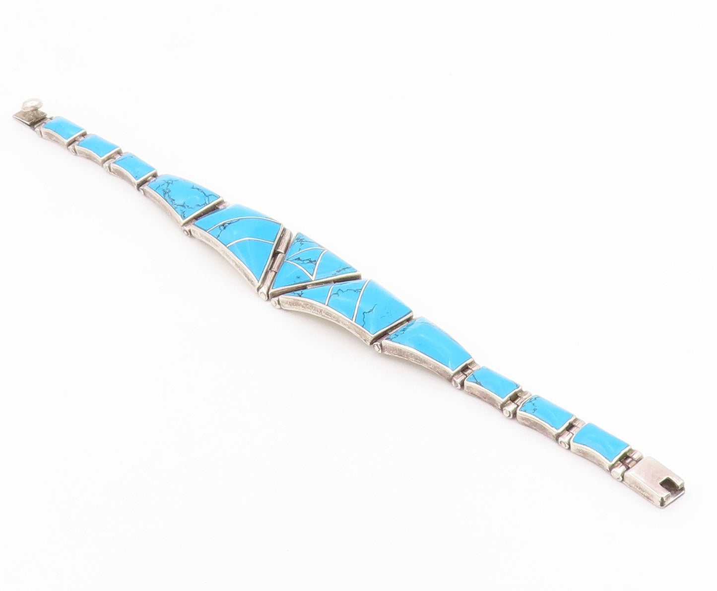 925 Sterling Silver Vintage Bracelet Modernist Cabochon Turquoise Link  BT12187