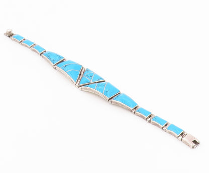 925 Sterling Silver Vintage Bracelet Modernist Cabochon Turquoise Link  BT12187