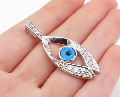 925 Sterling Silver  Sparkling Cubic Zirconia Open Evil Eye Pendant  PT5833