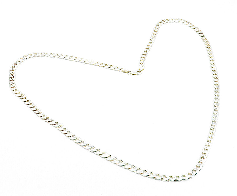 925 Sterling Silver  Vintage Shiny Minimalist Curb Link Chain Necklace  NE1156