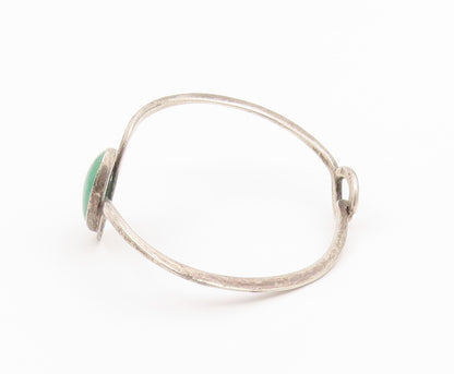 925 Sterling Silver Vintage Bracelet Green Aventurine Modernist Bangle  BT12163