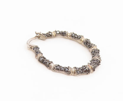 925 Sterling Silver Vintage Earrings Black Spinel Bamboo Style Hoops  EG14351