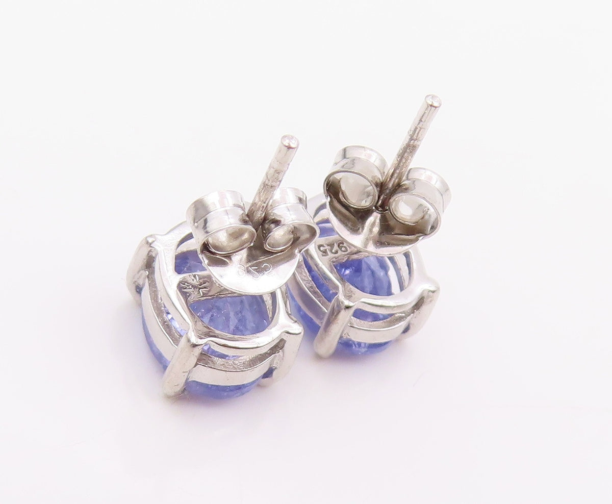 925 Sterling Silver Vintage Earrings Minimalist Oval Cut Tanzanite Stud  EG14210