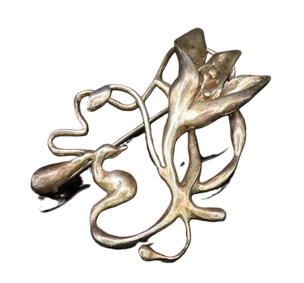 925 Sterling Silver  Vintage Modernist Flower Cutout Brooch Pin  BP9904